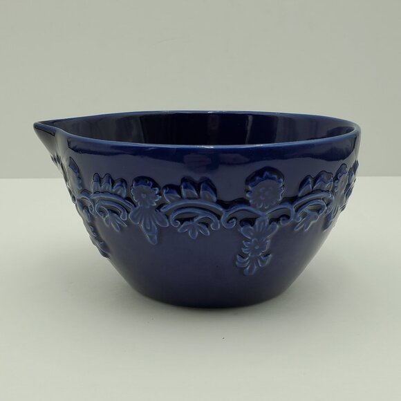 Temp-tations Country Lace Blue Bowl with Spout Small Cobalt Blue Batter Bowl - Picture 9 of 9